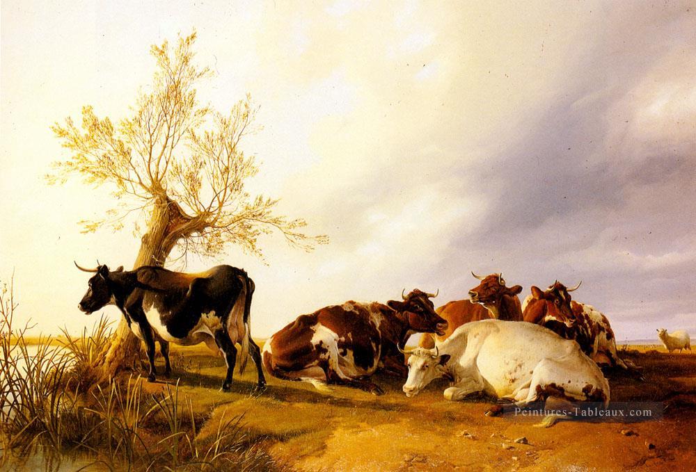 Vaches laitières au repos Animaux de ferme bétail Thomas Sidney Cooper Peintures à l'huile